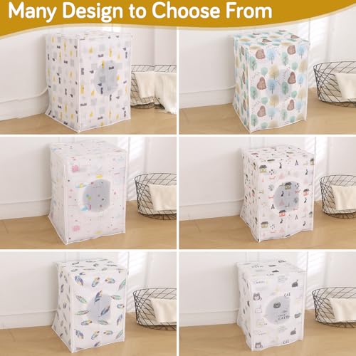 Image of HOKIPO Waterproof Front Load Washing Machine Cover | PEVA Dustproof Protective Cover for 6kg, 6.5kg, 7kg & 7.5kg Fully Automatic Machines | Size 63x62x85 cm, Boho Feathers (AR-5878-D5)