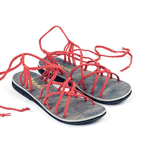 Plaka Sahara Flat Gladiator Sandals For Women | Perfect For The Beach & Dressy Occasions | Red | Size 8 #TOP2
