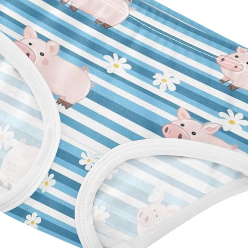 Wusikd Cute Pink Pig Girls' Underwear Cotton Blue Stripe Girls Briefs Soft Toddler Underwear 2T4