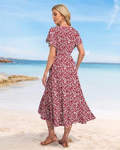 Image of AUSELILY Women Summer Midi Dresses Wrap Short Flutter Sleeve Elegant Dress