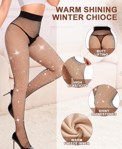 Image of QooNoo Fishnet Tights for Women Tummy Control High Waist Control Pantyhose Under Dress Shapewear Leggings Warm Thick(Footed Fishnets, X-Large)