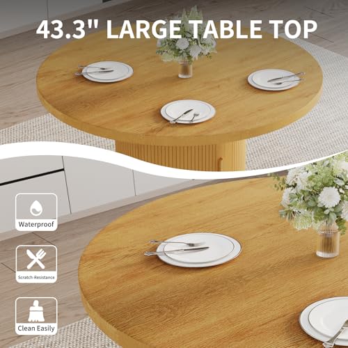 Image of 5-Piece Dining Set for Small Spaces 43.3 inch Round Table & 4 PU Leather Chairs, Modern Farmhouse with Storage Shelf, Apartment Kitchen Easy Assembly (Walnut Color Round Table + 4 U-Shaped Black Chairs)