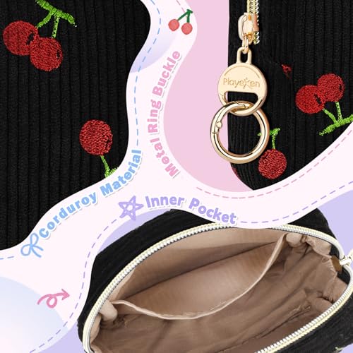 Image of First Period kit for Girls, Corduroy Cute Sanitary Napkin Storage Bag, Menstrual Pad Bag Tampon Holder for Purse, First Period Gifts (Cherry-Beige)