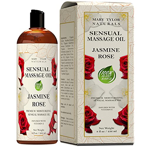 Rose And Jasmine Sensual Massage Oil (8 Fluid Oz) – With Pure Essential Oils - Perfect For Men, Women, Couples, Massaging, Nourishing The Skin, And Much More… By Mary Tylor Naturals #TOP3