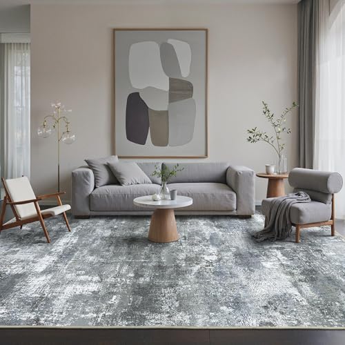 Image of BEIMO Area Rugs 8x10 for Living Room Bedroom, Modern Abstract Machine Washable Rug, Large Soft Low Pile Floor Carpet with Non Slip Backing for Dining Room, Silver Grey