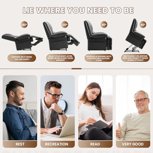 Image of Couchus Large Dual Motor Power Lift Recliner Chair with Massage and Heat for Elderly People, Infinite Position, USB Ports and Remote Control, Breathable PU Leather (Black)