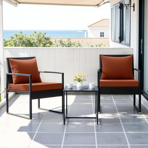 MIULEE Burnt Orange Outdoor Chair Cushion 22x22 Inch for Patio Furniture Linen Textured Waterproof & 3 Year Color Fastness Seat and Back Couch Cushion with Ties No Slip Design — view 5