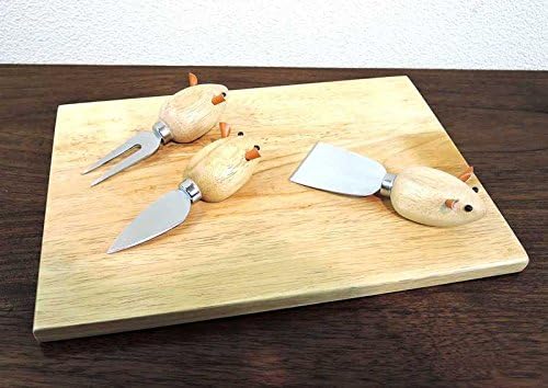 チーズボードセット マウス ねずみ 鼠 一式 パーティー おしゃれ カッティングボード チーズナイフ ワイン ナチュラル ラバーウッド