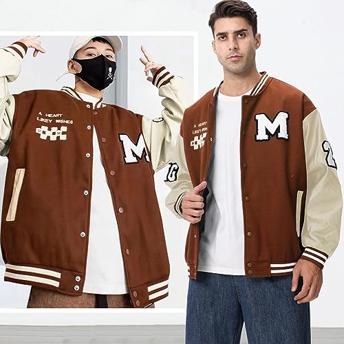 Image of Mens Varsity Jacket Baseball Bomber Jacket Vintage Unisex Streetwear Coats with Patchwork Hipster Utility Tops