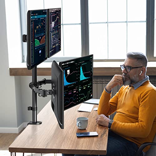 MOUNTUP Quad Monitor Stand, 4 Monitors Desk Mount for 17 to 32 inch Computer Screens, Fully Adjustable Stacked Mount with Tilt Swivel, 4 Heavy Duty Monitor Mount, Holds up to 17.6lbs per Arm, MU3007