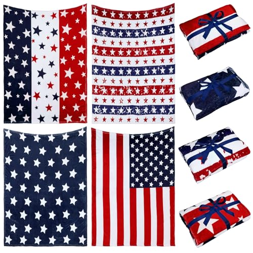 Hahafelt 4 Pack American Flag Throw Blanket Red White...