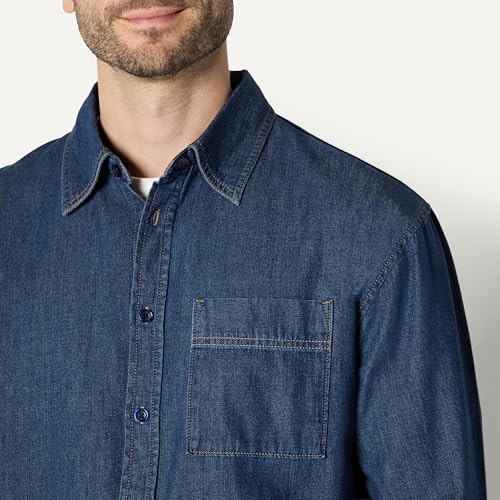 Amazon Essentials Herren Modernes Oversize-Button-Down-Jeanshemd, Mittelblau Vintage, L