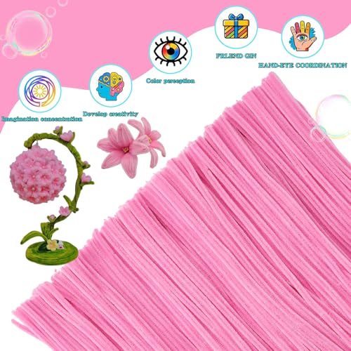Image of Pipe Cleaners Crafts,Craft Supplies,200PCS Pipe Cleaner Arts and Crafts,Chenille Stems Art Supplies for Projects Creative DIY Room Decor,Pink Handmade Flower Cute Valentine's Day Gift,Squishy Toys