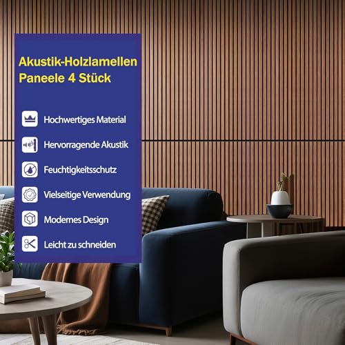 Holzpaneele für die Wand 4 Stück 120 x 60 cm,3D Akustikpaneele Holzlatten Holzoptik Paneele für die Wand,Holz Wandpaneele für die Wanddekoration (Teakholz)