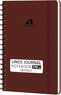 Nextnoid A5 Lined Spiral Notebook - 170 Pages, College Ruled, Burgundy | Hardcover Notebook for Everyday Writing, A5 Size (5.8" x 8.3") Journal for Work and School, Daily Journaling and Notetaking