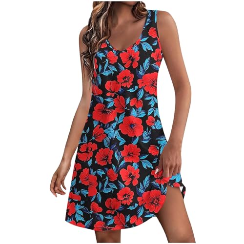 HAOLEI Vestito Donna Mare 2025 Offerte Leggero Vestiti Estivi Vestito Spiaggia Comodi Cotone Senza Maniche Abiti Prendisole Curvy Eleganti Abito Casual Taglie Forti Copricostume Abiti Corto Spiaggia