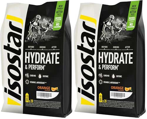 Isostar Hydrate & Perform, 800 g de Bebida Electrolítica Isotónica, Solución Electrolítica para Opimizar el Rendimiento Deportivo, Sabor Naranja, 20 raciones (Paquete de 2)
