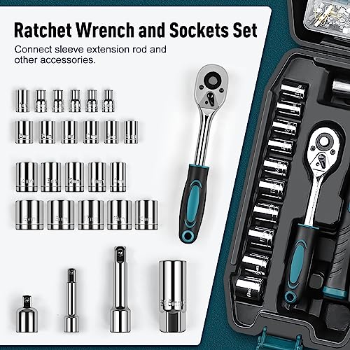 Sundpey Home Tool Kit 281-PCs - Protable Complete Basic Hand Repair General Tool Sets for Men Women - Tool Set with Socket Wrench Set & Screwdriver Set & Metric Hex Key & Pliers & Tool Box Case