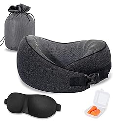 CSJT Travel Neck Pillow, 100% Pure Memory Foam Travel Pillow,