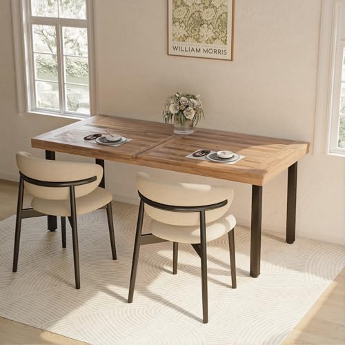 OFIKA Dining Table for 6-8 People, 70" Acacia Wood Rustic Rectangular Dinner Table with Metal Frame, Sandblast Finish, Natural Stained, Indoor Outdoor Kitchen Dining Room Table Large 70x33.2x30 inch - Image 4