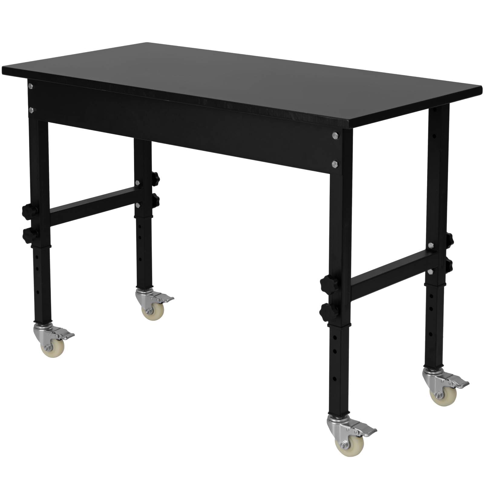 TANGZON Height Adjustable Workbench, Heavy Duty Metal Frame Wide Top Rolling Garage Work Bench with 4 Lockable Universal Wheels, Indoor Outdoor Large Workstation (10-Level Adjustable, Black)