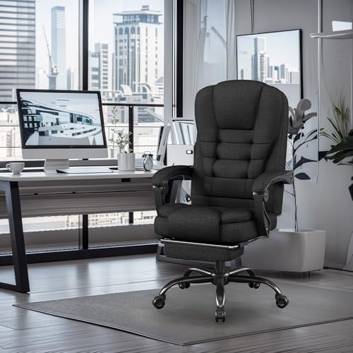 Fabric Office Task Chair- Computer Ergonomic Desk Chair- High Back Executive Chairs Height Adjustable with Footrest Lumbar, 360° Swivel Gaming Office Desk Chair with Flip-up Armrest for Adult, Black