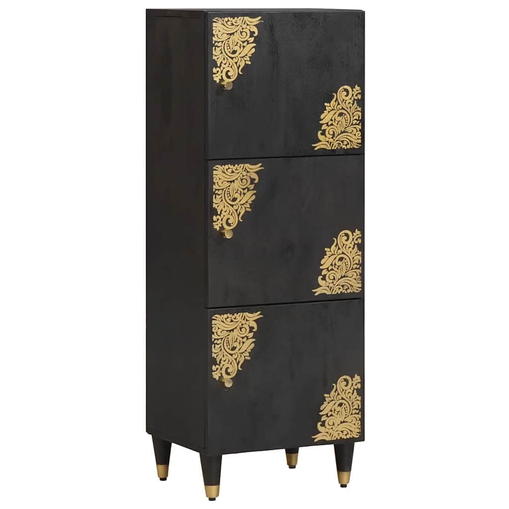 vidaXL Highboard mit Regal Schwarz 40 x 33 x 110 cm Massivholz Mango, Wohnzimmer, moderner Hochschrank, eleganter Sideboard, Holz mit Messing, stylische, praktische Kommode