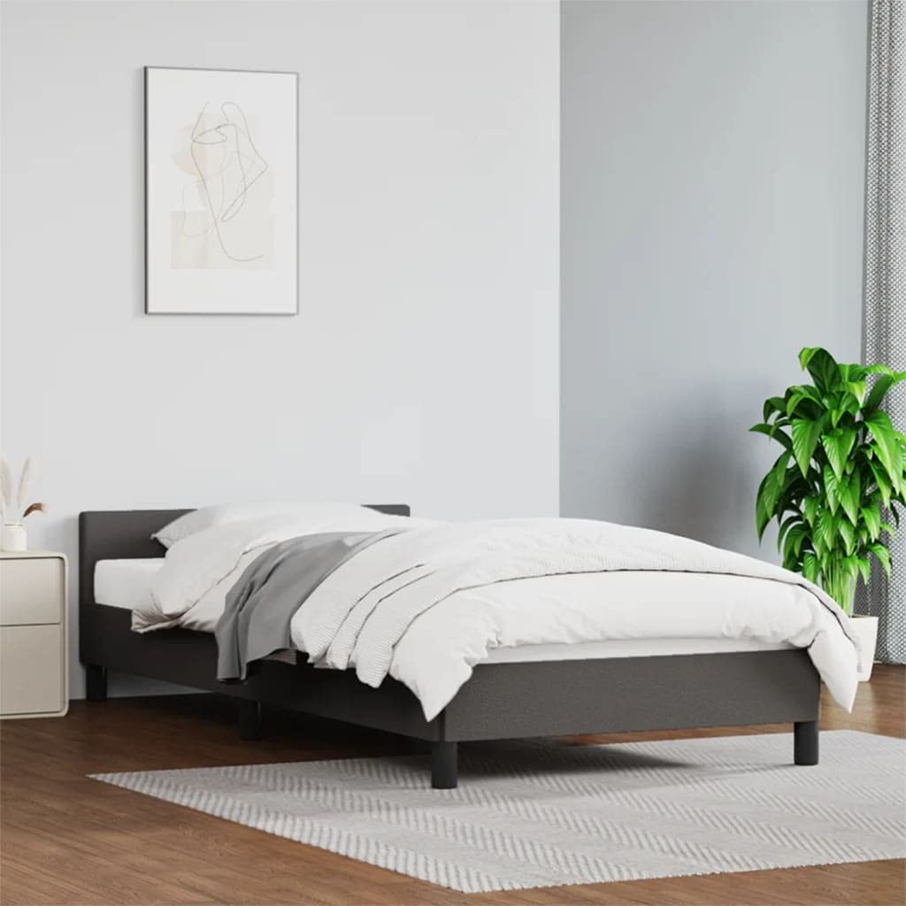 Cadre de lit gris 80x200 cm avec tête de lit en similicuir SKM