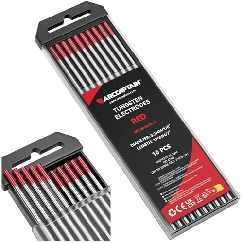 ARCCAPTAIN TIG Welding Tungsten Electrode 10-Pack 1/8x 7(Red WT20/EWth-2)