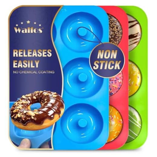 Walfos Silicone Donut Mold - Non-Stick Silicone Doughnut Pan Set, Just Pop Out! Heat Resistant, Make Perfect Donut Cake Biscuit Bagels, BPA FREE and Dishwasher Safe, Set of 3