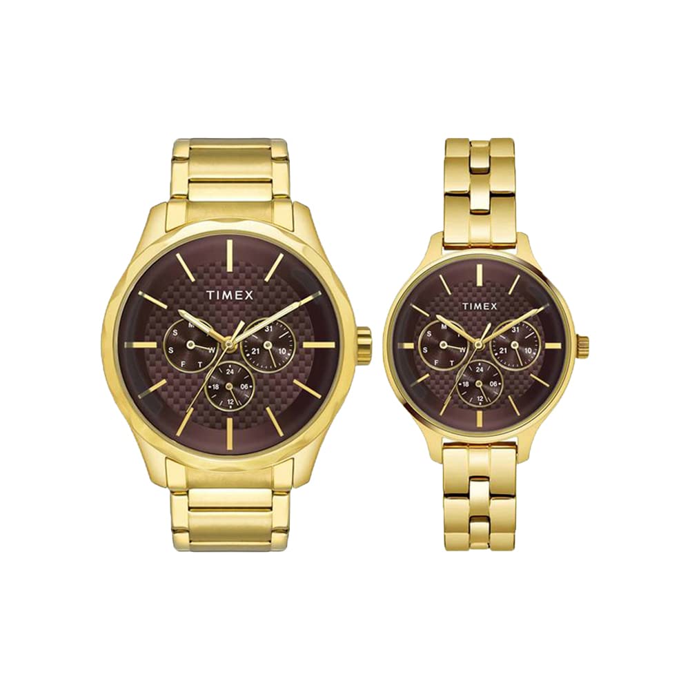 TIMEX Stainless Steel Unisex Fashion Collection Multifunction PairS Analog Brown Dial Coloured Quartz Watch, Round Dial with 44 Mm Case Width - Tw00Pr297 (B0BWR6R41J) Amazon Price History, Amazon Price Tracker