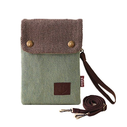 Yajama Denim Canvas Small Shoulder Crossbody Bag Cellphone Pouch Purse With 2 Strap For Women Girls (Green) #TOP1