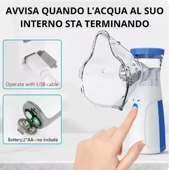 Nebulizzatore Portatile Silenzioso, Inalatore con Maschere per Adulti e Bambini, USB Ricaricabile