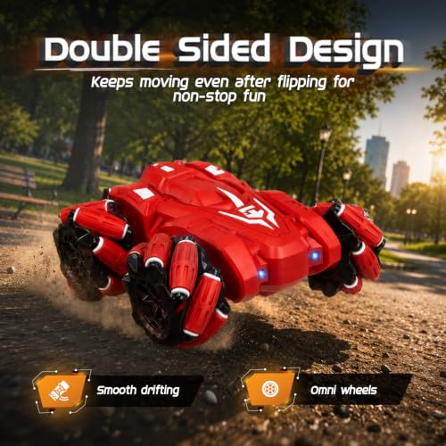Image of Amazon Brand - Jam & Honey Remote Control Drift Stunt Car Toy | 4x4 RC Car for Kids & Adult | High Speed Racing Car | Omni-Directional Wheels | 360 Rotation | RGB Lights Music | Red