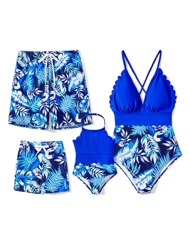 PATPAT Mommy and Me Matching Swimsuit One Piece Leaves Printed V Neck Bathing Suits Family Swimwear Matching Set
