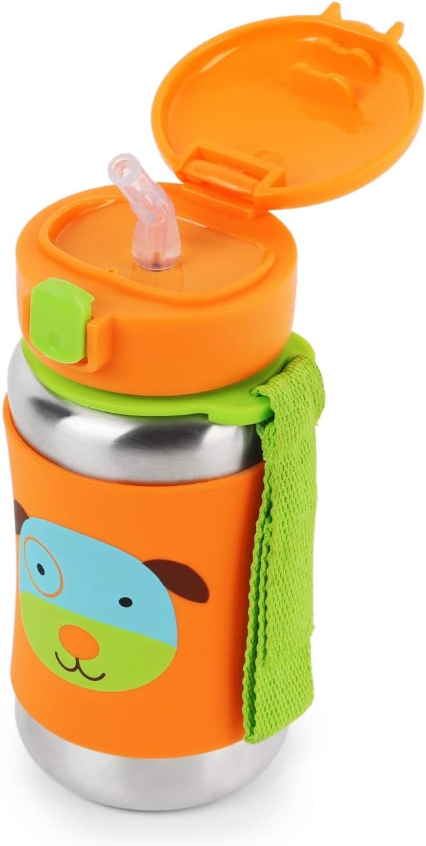 Skip Hop Toddler Sippy Cup with Straw, Zoo Stainless Steel Straw Bottle, Dog