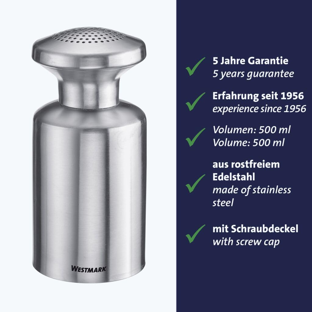 Westmark Gastro solniczka Alpha – idealna jako solniczka do przypraw w kuchniach cateringowych i stołówkach, sól i cukier – stal nierdzewna, 500 ml