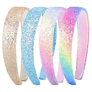 Needbrock 4 Pcs Headbands for Girls Women, Glitter Rainbow Silver Blue Sparkly Sequin Hair Accessories for Girls Headbands for Parties Holidays Back to School Daily Outfits