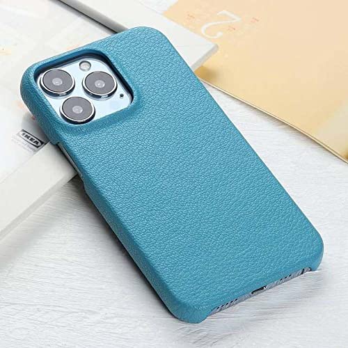 Housse en cuir pour iPhone 13 bleu ciel avec revêtement grainé litchi antichoc et élégant