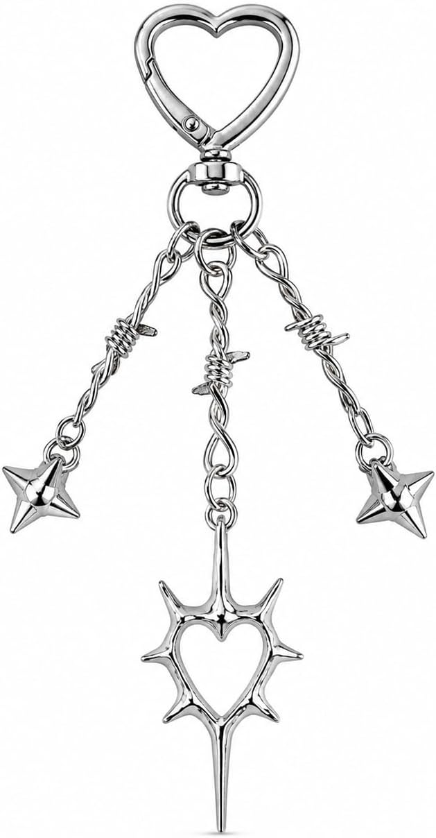 Y2K Gothic Punk Keychain Spiked Heart Pendant Bag Charm Accessory