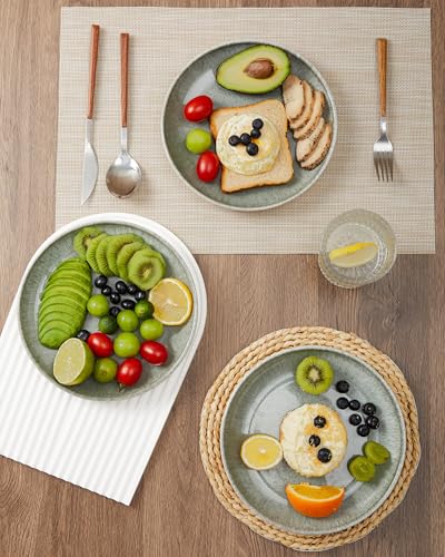 Image of Pokini Ceramic Dinner Plates Set of 6, 8inch Salad, Dessert Plates Dishes | Reactive Glaze Stoneware Dish Set, Dinner Plate for Dessert, Salad, Appetizer, Microwave & Dishwasher Safe, Scratch Resistant