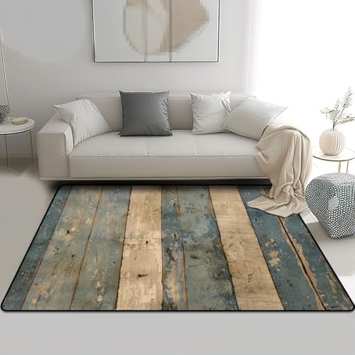 Area Rug Wood Vintage Faux Wood Grain Distressed Wood Planks