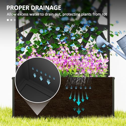 Outsunny Metal Raised Garden Bed with Trellis for Climbing Plants, Freestanding or Wall Mounted Flower Bed with Privacy Panel, Irregular Line Cut-Outs Outdoor Planter Box for Garden, Patio, Balcony