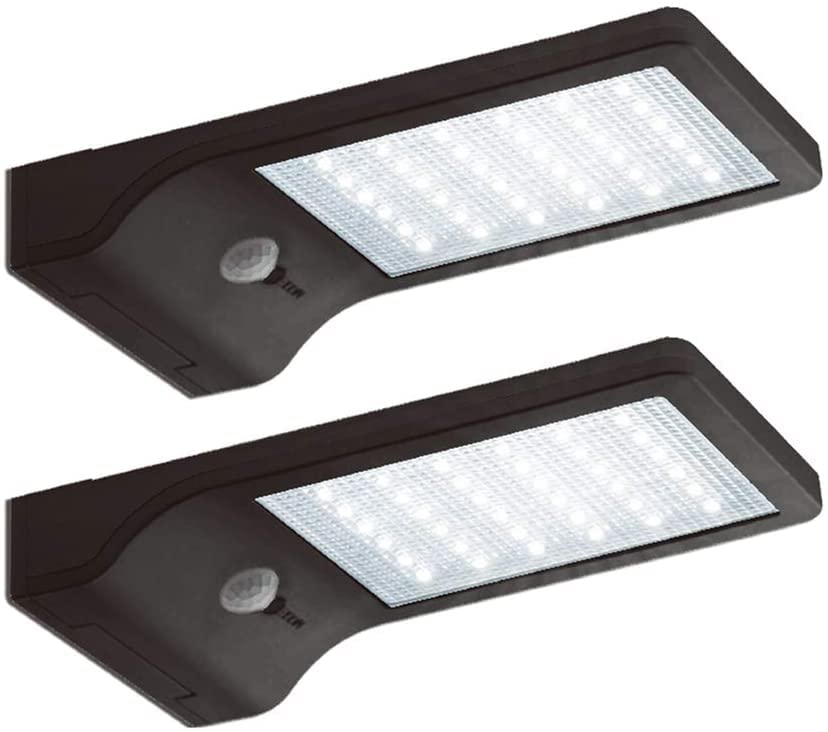 Irovami 2 Pack LED Solar Motion Sensor Light Outdoor, Security Motion Activated Wall Lights with Mounting Poles for Gutter Patio Garden Path, Waterproof Cordless Exterior Foodlights