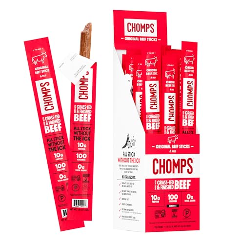 Chomps Grass-Fed and Finished Original Beef Jerky Snack Sticks 24-Pack,