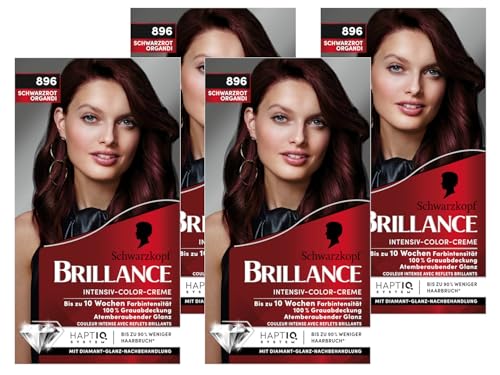 Brillance Intensiv-Color-Creme 896 Schwarzrot Organdi (4x 160 ml), dauerhafte Haarfarbe mit Diamant-Glanz und Pflege-Conditioner, für 10 Wochen Farbintensität