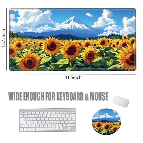 Image of Gaming Mouse Pad Large Mousepad Sunflower Desk Mat XXL Desk Pad 31.5''x15.75'' Computer Mat with Stitched Edge Rubber Base for Work Women Home Office