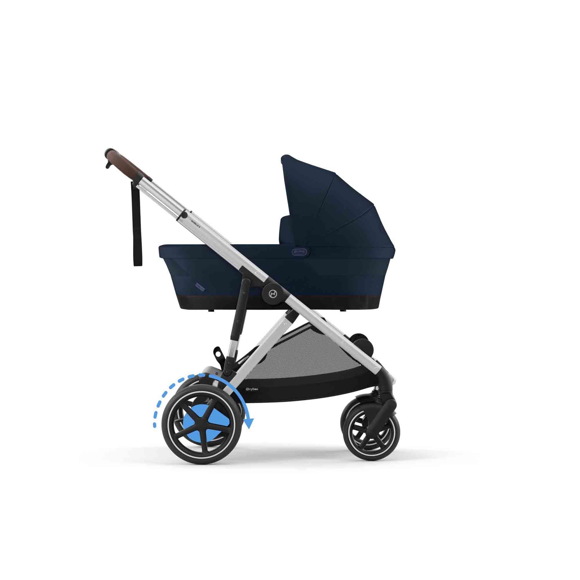 CYBEX Poussette Gold e-GAZELLE S, de la naissance à environ 4 ans, max. 22 kg (mode simple) / 2x 22 kg (mode duo), système tout-en-1 avec propulsion électrique et 20+ configurations, bleu océan