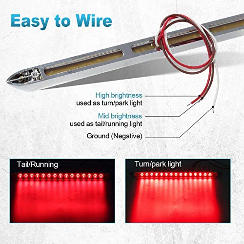 Image of Partsam 2Pcs 12 inch Red Led Trailer Tail Light Bar 15-2835-SMD Clear Lens w Chrome Bezel Waterproof Sealed Thin Stop /Turn /Tail ID Marker Third 3rd Brake Tail Light Bar for Truck Trailer RV Surface Mount