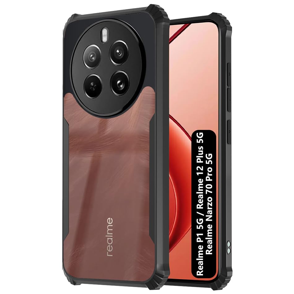 Fashionury Shockproof Crystal Clear Back Cover Case for Realme 12 Plus 5G / Realme P1 5G / Narzo 70 Pro 5G | 360 Degree Protection | Transparent Back (PC & TPU | Black Bumper) (B0D29BXXYM) Amazon Price History, Amazon Price Tracker